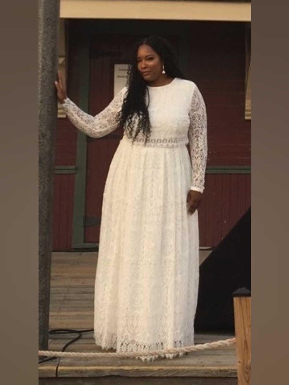 Asos Dress Elegant White Lace Long-Sleeve Maxi Dress